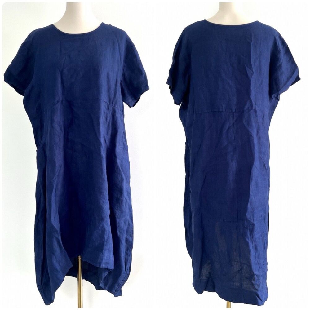 Bryn Walker Basketweave Linen Marina Midi Dress in Navy Blue Womens S Lagenlook